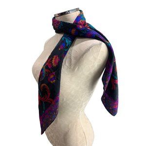 Jewel Tone on Black Silky Scarf 30 Inches Square